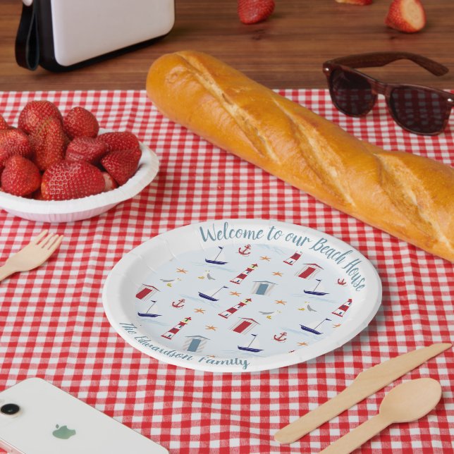 Gemusterter Empfang am Strand Pappteller (Picknick)