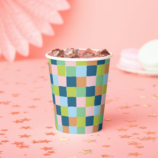 Gemusterter Fun-Checkerboard-Block Pappbecher (Insitu)