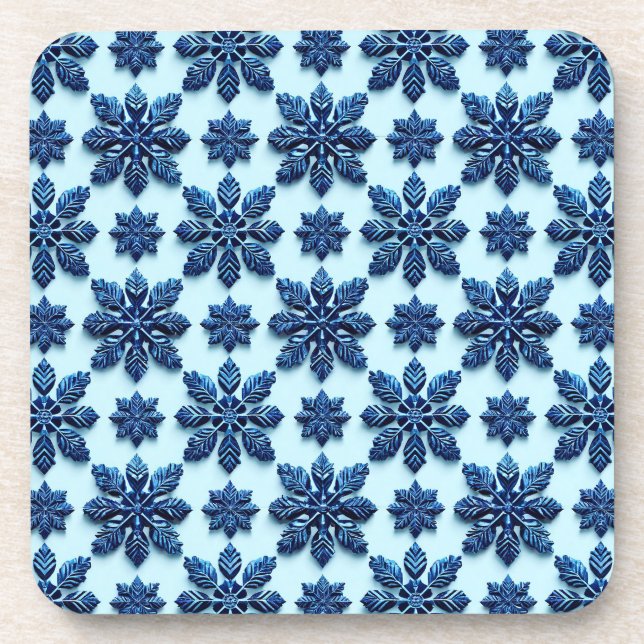 Gemusterter Hintergrund der Blauen Schneeflocke Getränkeuntersetzer (Vorderseite)