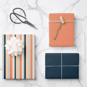 Gemusterter vertikaler Streifen Geschenkpapier Set