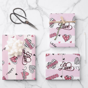 Gemusterter XOXO Valentinstag Geschenkpapier Set