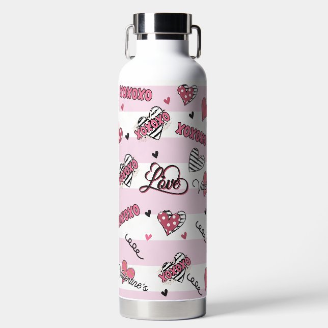 Gemusterter XOXO Valentinstag Trinkflasche (Vorderseite)
