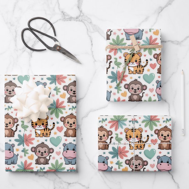 Gemustertes Bild mit Cartoon-Tieren Geschenkpapier Set (Von Creator hochgeladen)
