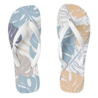 Gemustertes blaues und gelbes Blatt Flip Flops
