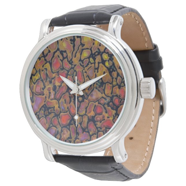 Gemustertes Dinosaurierskelett Armbanduhr (Schrägansicht)