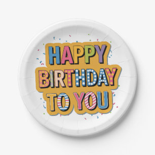 Gemustertes Happy Birthday Pappteller