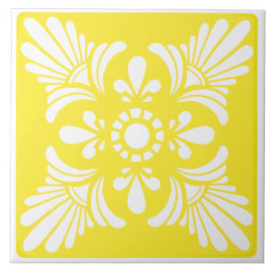 Gemustertes, hellgelbes und weißes Mittelmeer Fliese