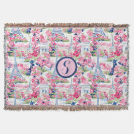 Gemustertes Monogramm Rosa und Blau Paris Decke