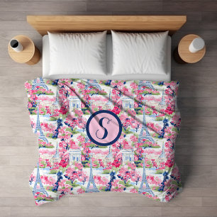 Gemustertes Monogramm Rosa und Blau Paris Sherpadecke