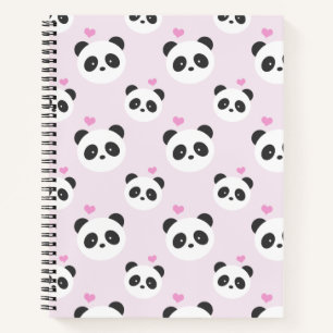 Gemustertes Notebook mit hellrosa Panda Notizbuch