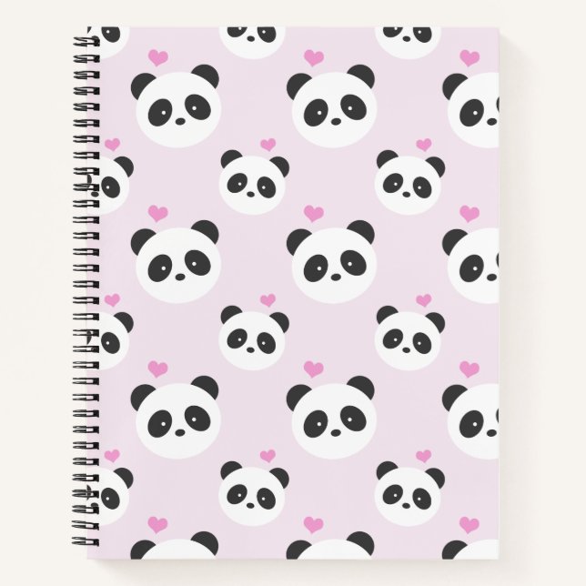 Gemustertes Notebook mit hellrosa Panda Notizbuch (Vorderseite)