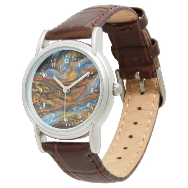 Gemustertes Pietersite Armbanduhr (Schrägansicht)