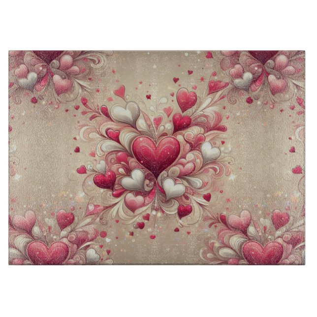 gemustertes Valentinherz Schneidebrett (Vorderseite)