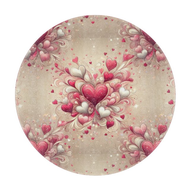 gemustertes Valentinherz Schneidebrett (Vorderseite)