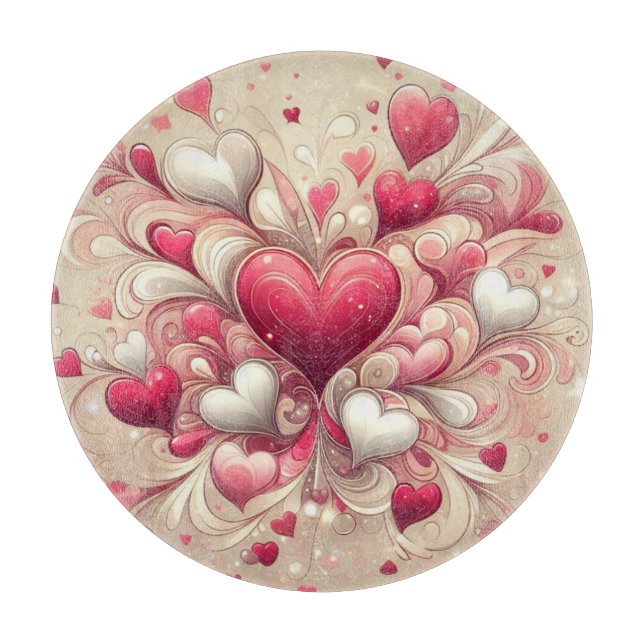 gemustertes Valentinherz Schneidebrett (Vorderseite)