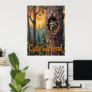 Gemütlich aber wild: Raccoon ist Nah aufgeregt Poster