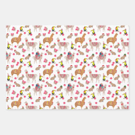 Gemütlich Alpaca Capybara Llama HandIllustriert Geschenkpapier Set