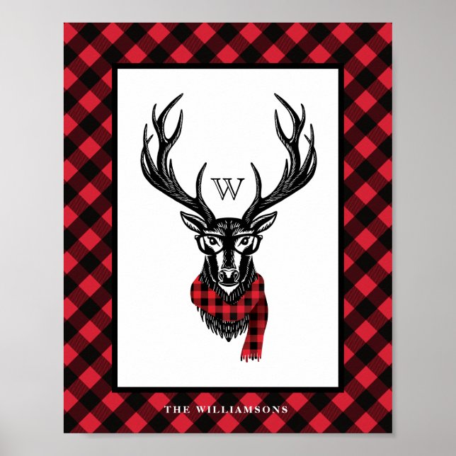 Gemütlich & gemütlich | Rotes Buffalo-Monogramm Ka Poster (Vorne)