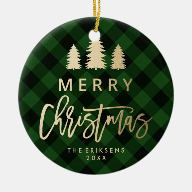 Gemütlich Kariert | Kariertes grün-schwarzes Buffa Keramik Ornament (Vorne)