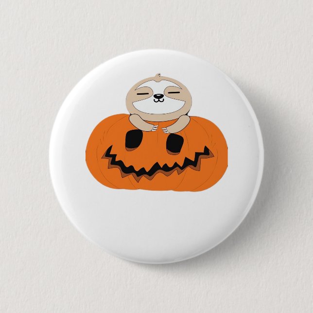Gemütlich mit unserem Halloween-Sloth-T - Shirt -  Button (Vorderseite)
