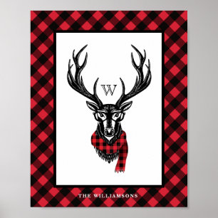Gemütlich & Warm Rotes Büffel-Karo Reindeer Mono Poster