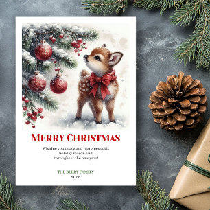 Gemütliche Baby-Rehkitz-Weihnachtsszene Aquarell-G Feiertagskarte