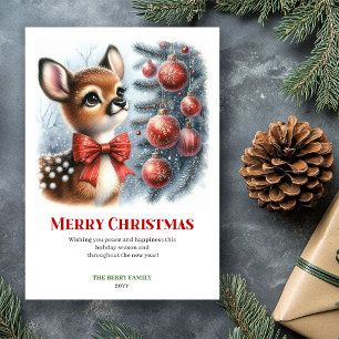 Gemütliche Baby-Rehkitz-Weihnachtsszene Aquarell-G Feiertagskarte