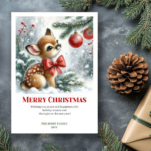 Gemütliche Baby-Rehkitz-Weihnachtsszene Aquarell-G Feiertagskarte