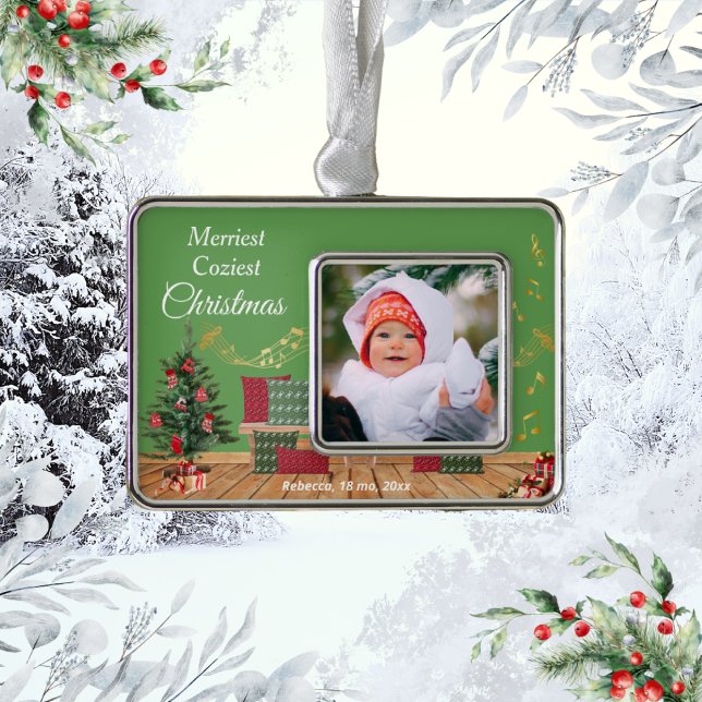 gemütliche Bench Weihnachtslandschaft Rahmen-Ornament Silber (Von Creator hochgeladen)