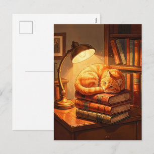 Gemütliche Bibliothekskatze Postkarte - Geschenk f
