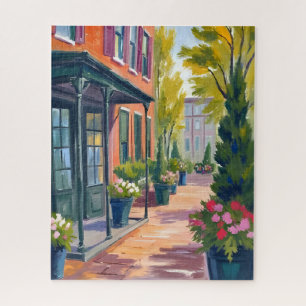 Gemütliche Blumenladenstraße Blühende Stadt Aquare Puzzle
