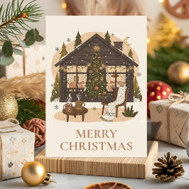 Gemütliche Boho-Hütte Weihnachtsgrußkarte Feiertagskarte
