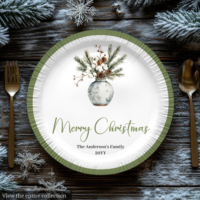 Gemütliche Boho-Wasserfarbe-Weihnachtsstrauß-Telle Pappteller (Cozy Boho Watercolor Christmas Bouquet Plates)