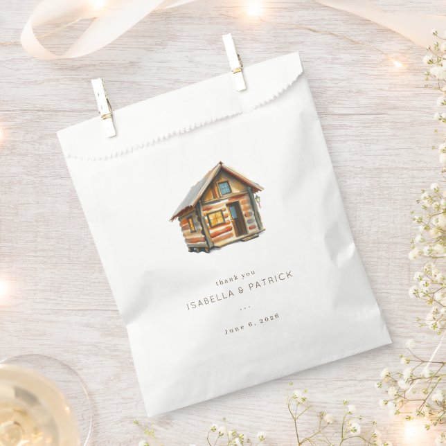 Gemütliche braune Aquarell-Blockhütte Geschenktütchen (Ausgeschnitten)