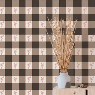 Gemütliche braune Gingham-Karo-Herzen-Muster-Tapet Tapete