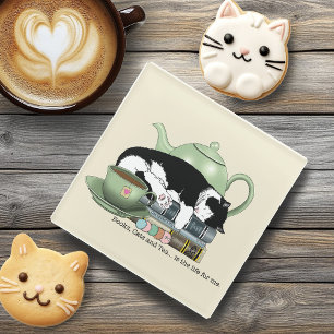 Gemütliche Bücher Katze Smoking Tee Süße Grüne Tee Glasuntersetzer