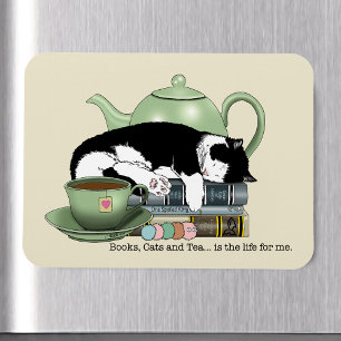Gemütliche Bücher Katze Smoking Tee Süße Grüne Tee Magnet