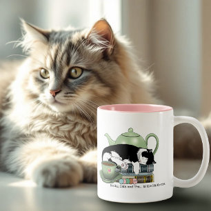Gemütliche Bücher Katze Smoking Tee Süße Grüne Tee Zweifarbige Tasse