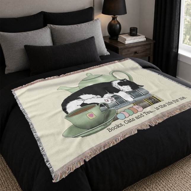 Gemütliche Bücher Katze Smoking Teetasse Süße Grün Decke (Von Creator hochgeladen)