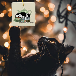 Gemütliche Bücher Katze Smoking Teetasse Süße Grün Keramikornament