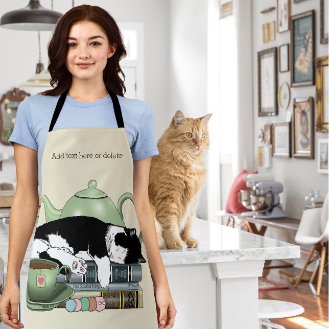 Gemütliche Bücher Katze Smoking Teetasse Süße Grün Schürze (Von Creator hochgeladen)