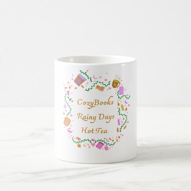 Gemütliche Bücher, Regentage, Heißer Tee Kaffeetasse (Mittel)