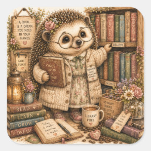 Gemütliche Bücherliebhaber-Cottagecore-Bibliothek Quadratischer Aufkleber
