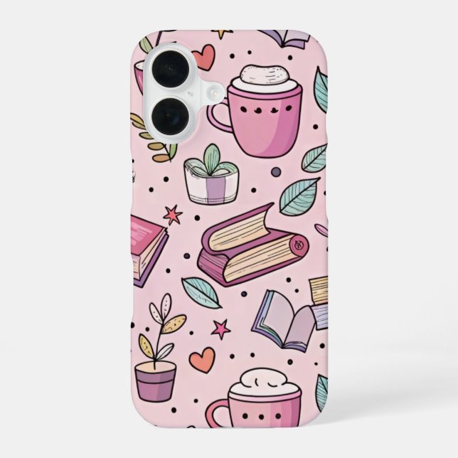 Gemütliche Bücherwurm-Coffee-iPhone-Hülle Leselieb iPhone 16 Hülle (Rückseite)