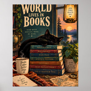 Gemütliche Buchnische-Illustration mit schlafender Poster