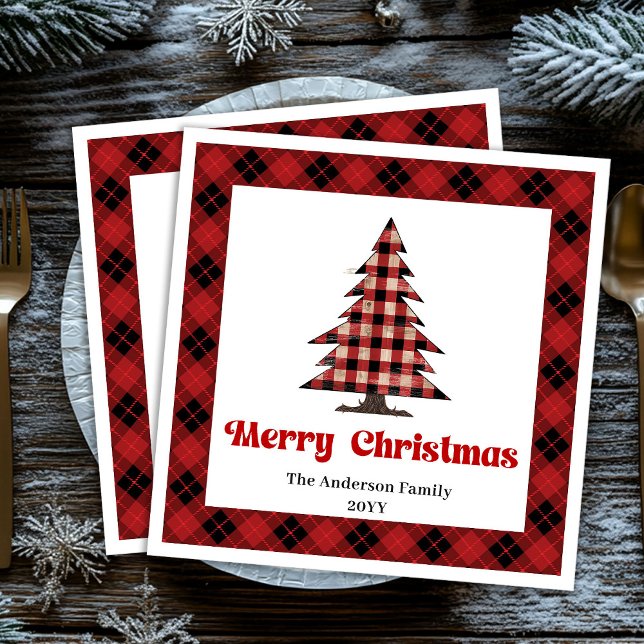 Gemütliche Buffalo-Karo-Wochenendtaschentücher für Serviette (Cozy Buffalo Plaid Christmas Napkin Customizable)
