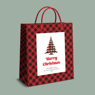 Gemütliche Büffelkariert-Weihnachtsgeschenktasche  Mittlere Geschenktüte