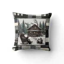 Gemütliche Cabin Bear Throw Kissen - Rustikale Win