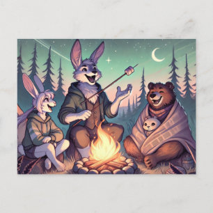 Gemütliche Campfire Tales - Bunny & Bär Unter den  Feiertagspostkarte