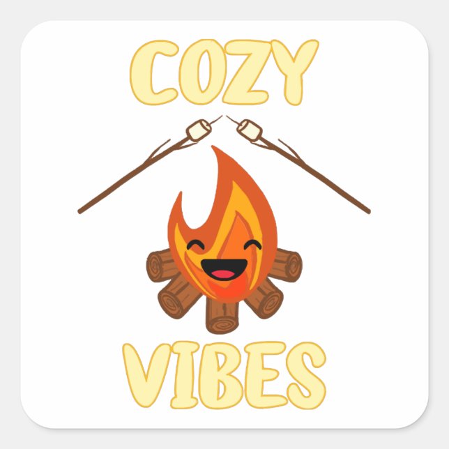 Gemütliche Campfire Vibes Roasting Marshmallows fü Quadratischer Aufkleber (Vorderseite)
